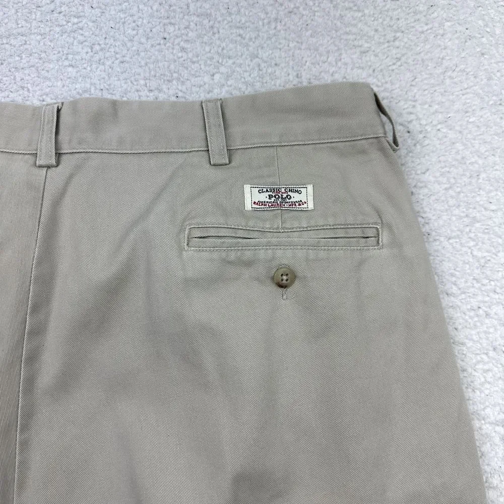 Polo Ralph Lauren Hammond Chino‎ Pants Men's 38X27 Beige Pleated Straight Cuffed